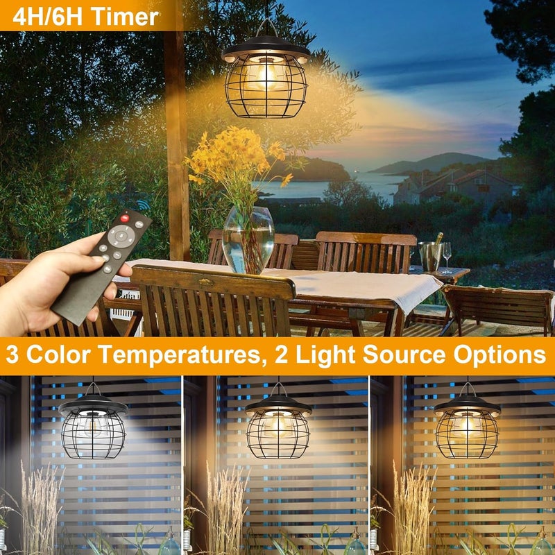 ladate Shed Lighs Solar Powered 3000LM Solar Pendant Light Outdoor, Gazebo Lantern with 2 Motion Sensor Retro Style Metal Frame Solar Lamp with Remote for Canopy Garden Patio Umbrella, 3 Color Temps - Image 5